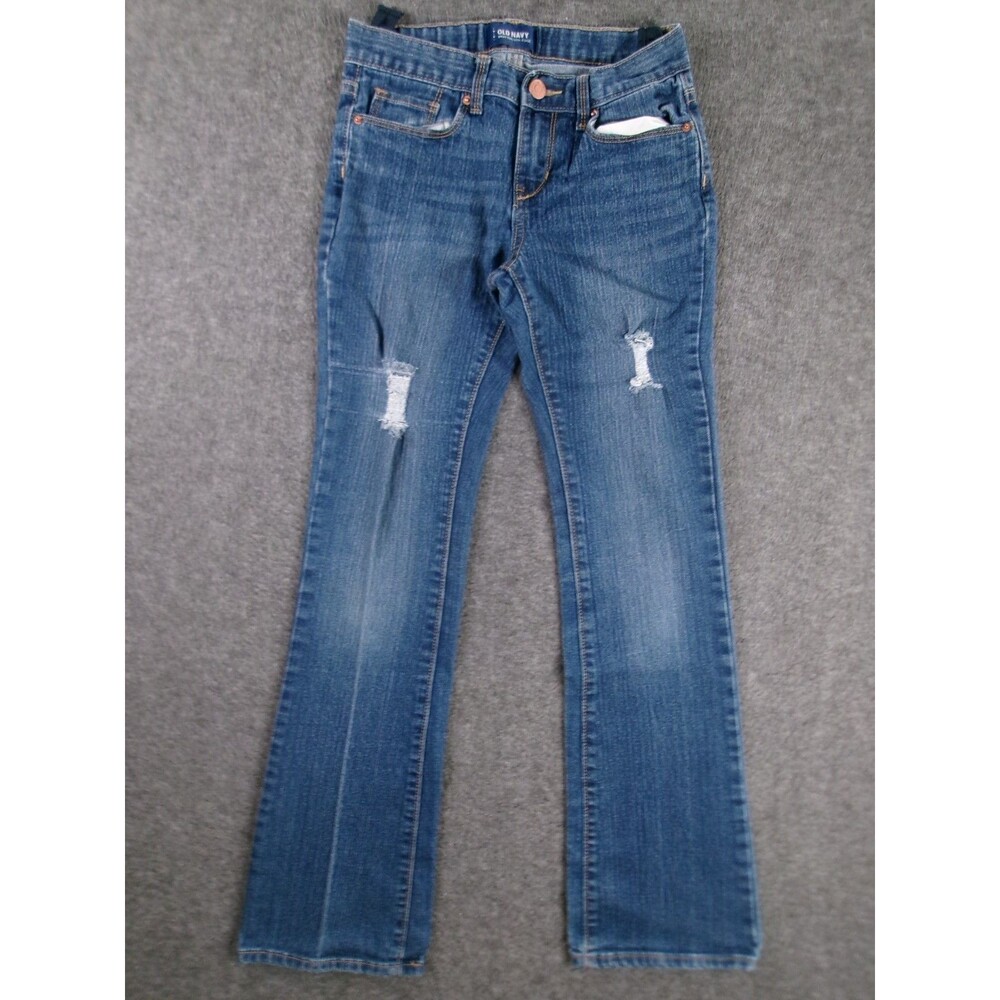 Old Navy Jean Youth 12 Blue Bootcut Regular Fit Causal Medium Wash Distressed